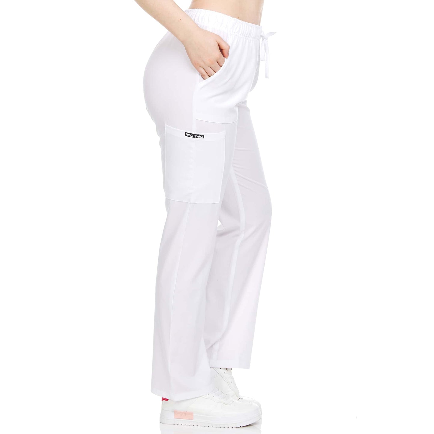 Heal+Wear Women's Straight-Leg Scrub Pants – 4 Pockets, Elastic Drawstring Waist, 4-Way Stretch, Wrinkle-Resistant Uniform Bottoms