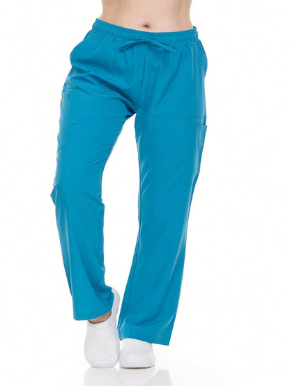Heal+Wear Women's Straight-Leg Scrub Pants – 4 Pockets, Elastic Drawstring Waist, 4-Way Stretch, Wrinkle-Resistant Uniform Bottoms