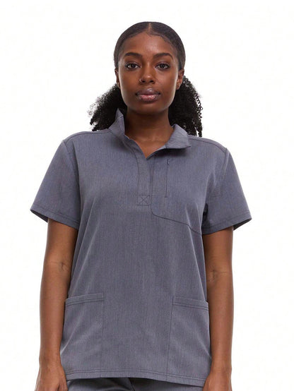 HEAL+WEAR Women’s Stretch Scrub Top ET2010 - Moisture-Wicking, Wrinkle-Resistant, Soft Fabric with Modern Snap Neckline & Functional Pockets for Essential Items