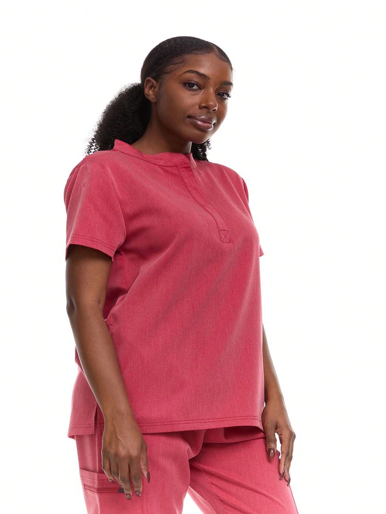 HEAL+WEAR Women's Stretch Mandarin Collar Scrub Top – Lightweight, Soft Touch, Moisture-Wicking, Multiple Colors