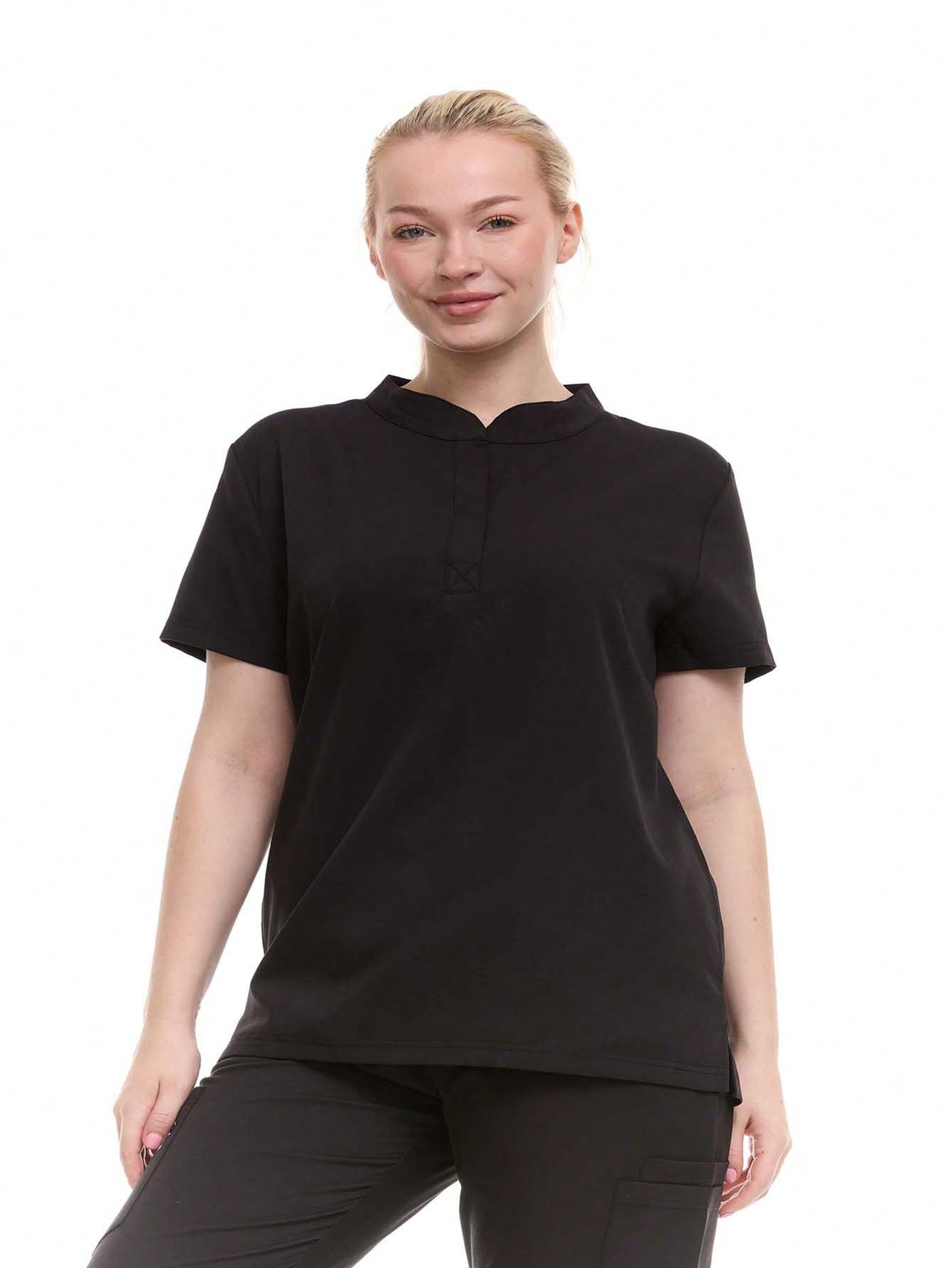 HEAL+WEAR Women's Stretch Mandarin Collar Scrub Top – Lightweight, Soft Touch, Moisture-Wicking, Multiple Colors
