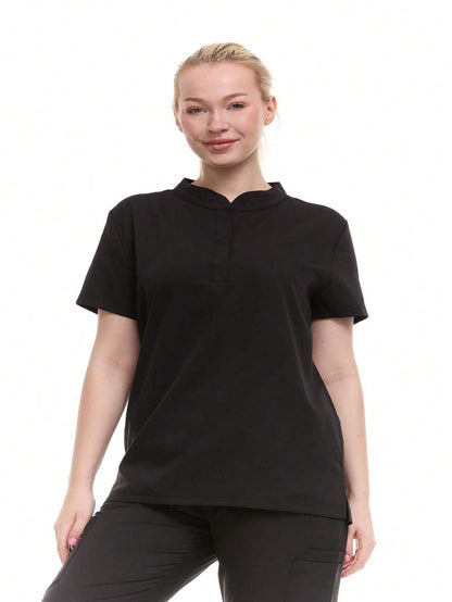 HEAL+WEAR Women's Stretch Mandarin Collar Scrub Top – Lightweight, Soft Touch, Moisture-Wicking, Multiple Colors