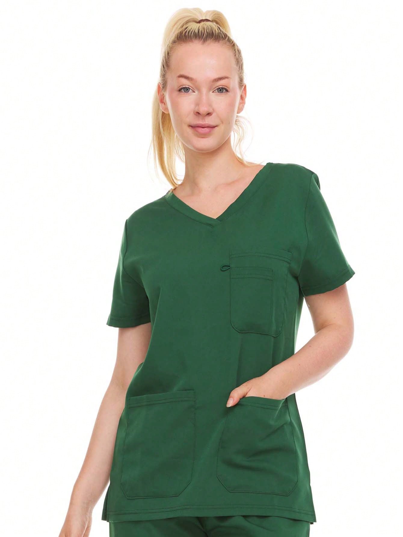 HEAL+WEAR Women's Classic Scrubs Top with Pockets V-Neck Short Sleeve-Moisture-Wicking Healthcare Workwear