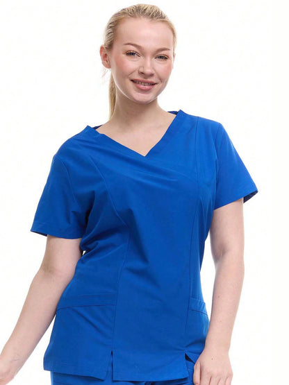 HEAL+WEAR Women's V-Neck Multi-Pocket Scrub Top – Soft Stretch Fabric | Surgical Uniforms | 4-Way Stretch | Spa Doctor Nursing Clinical Suit | Beauty Salon & Clinical Workwear