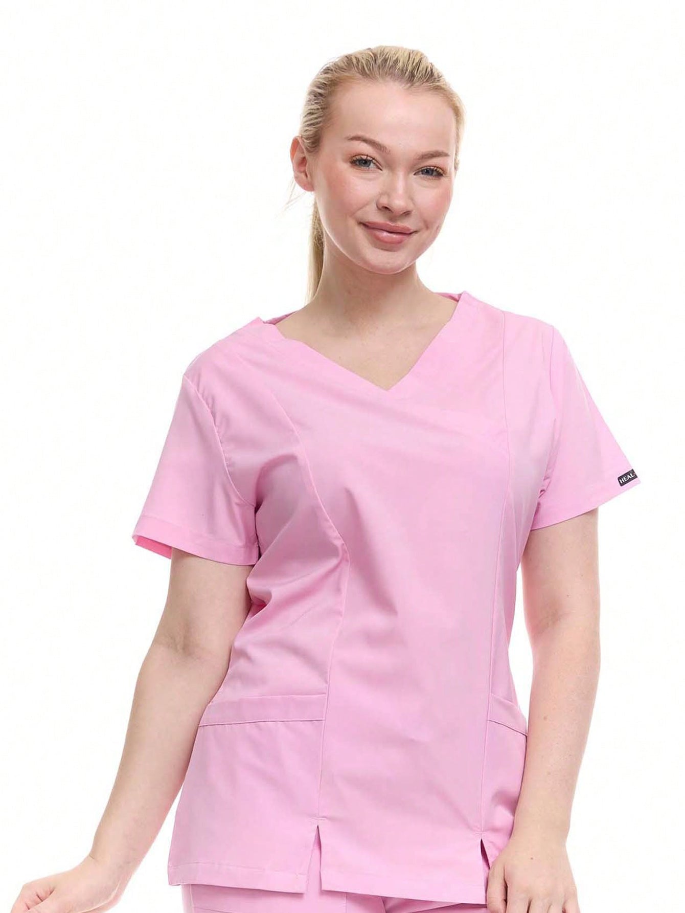 HEAL+WEAR Women's V-Neck Multi-Pocket Scrub Top – Soft Stretch Fabric | Surgical Uniforms | 4-Way Stretch | Spa Doctor Nursing Clinical Suit | Beauty Salon & Clinical Workwear