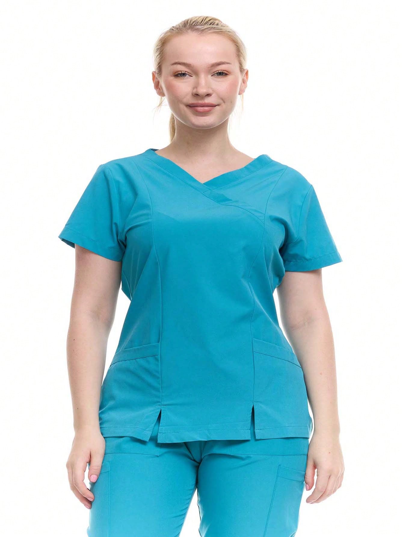 HEAL+WEAR Women's V-Neck Multi-Pocket Scrub Top – Soft Stretch Fabric | Surgical Uniforms | 4-Way Stretch | Spa Doctor Nursing Clinical Suit | Beauty Salon & Clinical Workwear