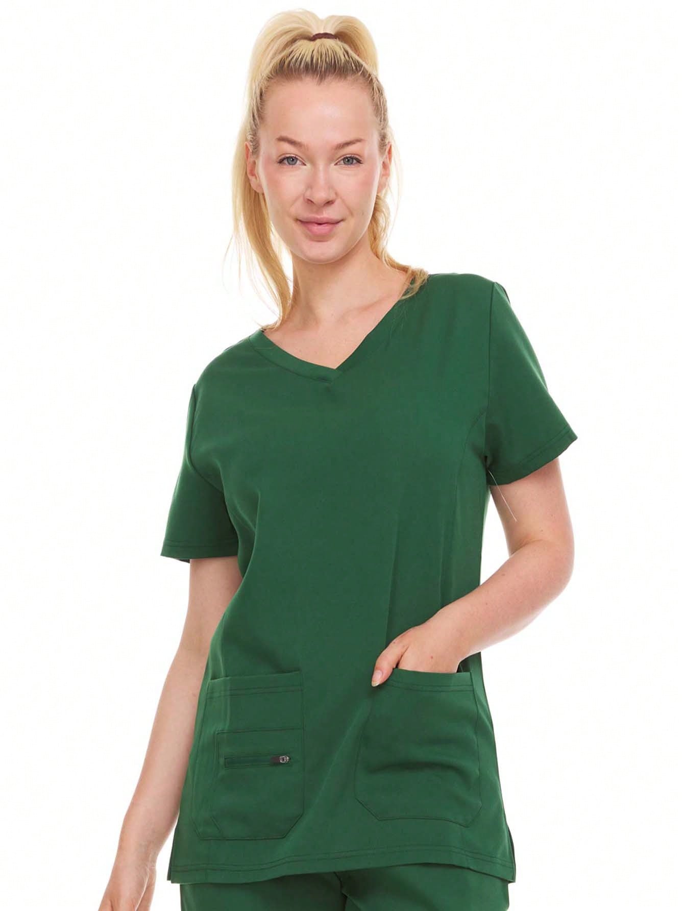 HEAL+WEAR Women's Classic V-Neck Scrub Top – Soft Stretch Fabric,3-Pocket Design, Wrinkle-Resistant, Available in Multiple Colors