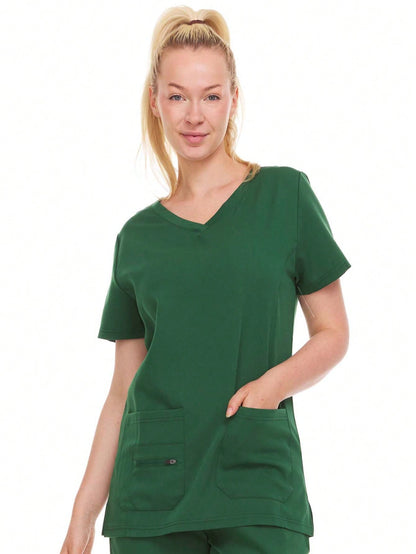 HEAL+WEAR Women's Classic V-Neck Scrub Top – Soft Stretch Fabric,3-Pocket Design, Wrinkle-Resistant, Available in Multiple Colors