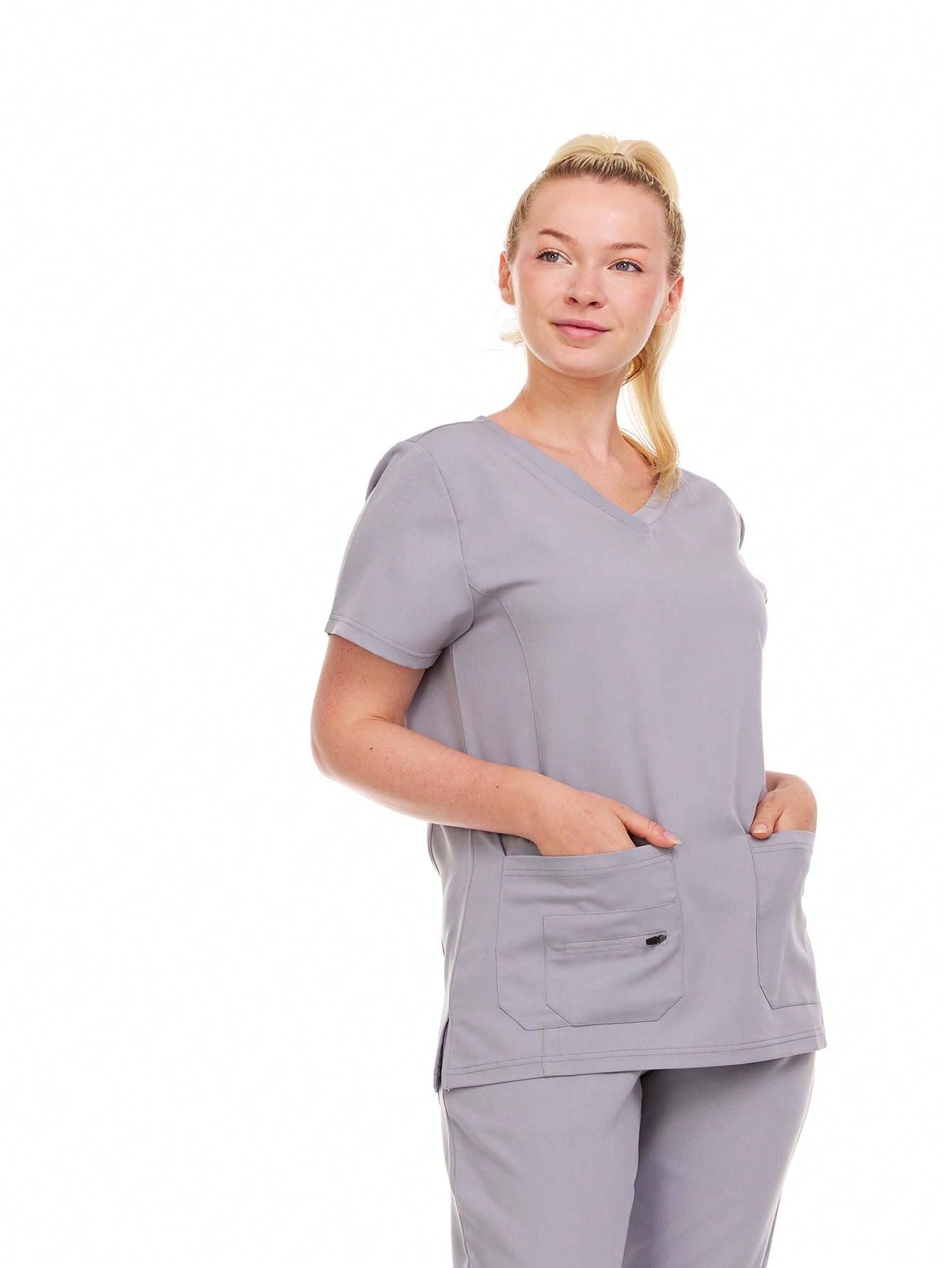 HEAL+WEAR Women's Classic V-Neck Scrub Top – Soft Stretch Fabric,3-Pocket Design, Wrinkle-Resistant, Available in Multiple Colors