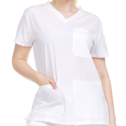 HEAL+WEAR Women’s V-Neck Multi-Pocket Scrub Top | 4-Way Stretch | Stretch Comfort Fabric | Surgical Uniforms | Nurse Beauty Salon Workwear | Clinical Scrubs | Spa Doctor Nursing Clinical Suit