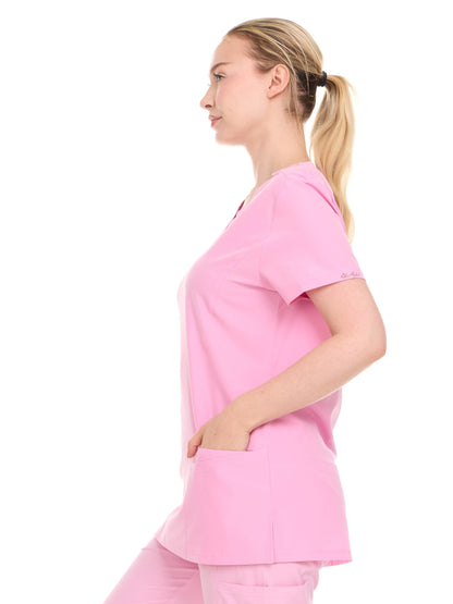 HEAL+WEAR Womens V-Neck Scrub Top（Top Only） with Utility Pockets – Soft Stretch Nursing Shirt for Healthcare Workers - 4-Way Stretch