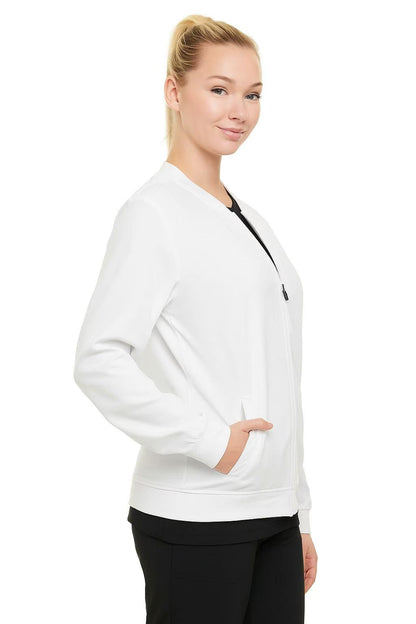 HEAL+WEAR Women's Scrub Jacket - Lightweight Zip-Free Bomber Style, 4-Way Stretch, Soft Knit Cuffs, Anti-Wrinkle, Multiple Pockets, Workwear for Nurses & Healthcare Professionals