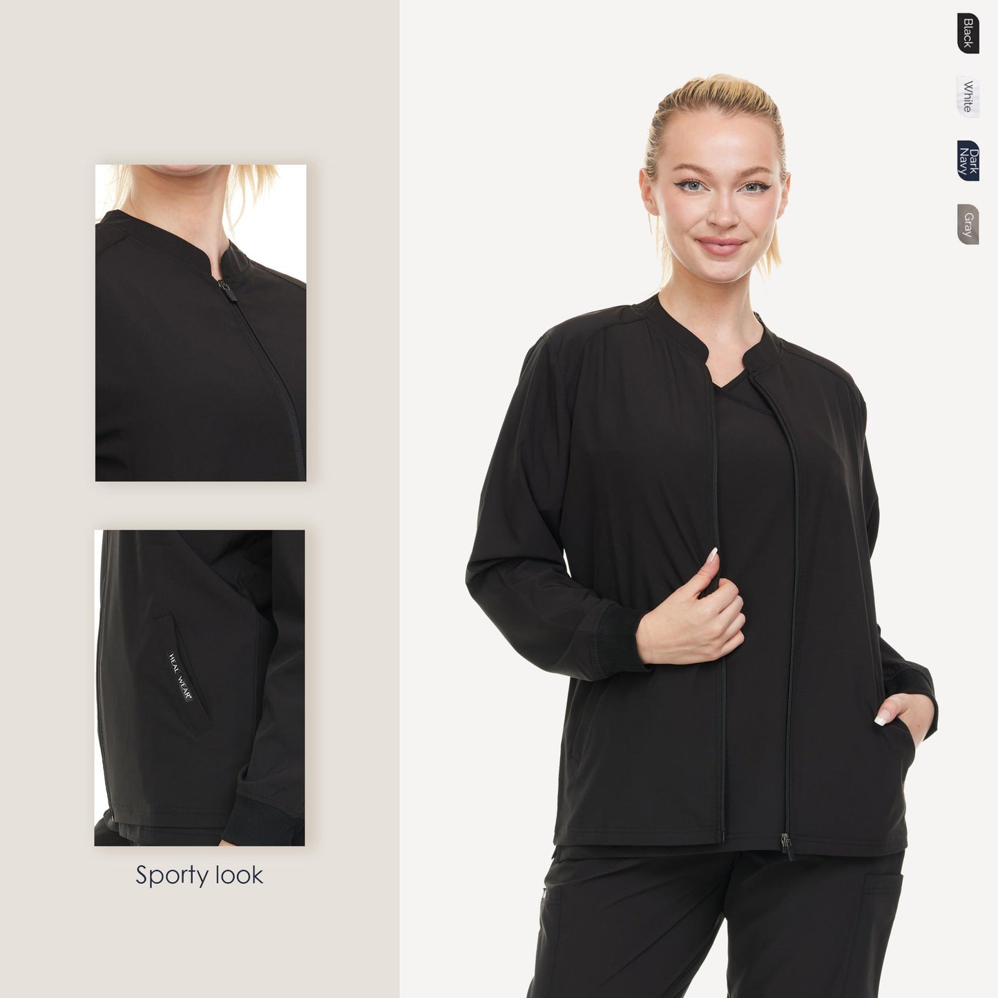 HEAL+WEAR Women's Warm Scrub Jacket with Zip Front and Multiple Pockets|4-Way Stretch Spandex|Comfort Fabric