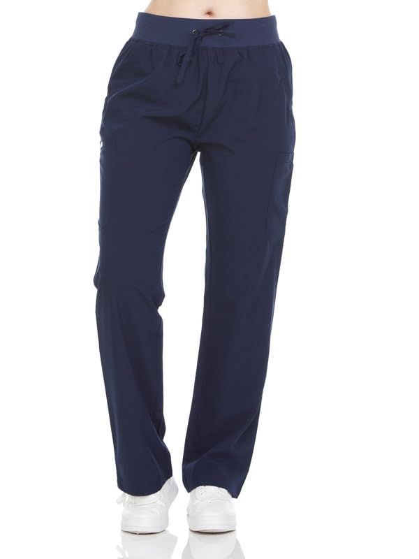 HEAL+WEAR Women's Straight-Leg Scrub Pants with Drawstring Waistband 4-Way Stretch Multi-Pocket Medical Workwear