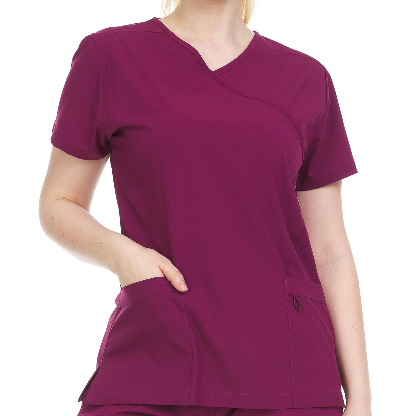 HEAL+WEAR Women’s V-Neck Multi-Pocket Scrub Top | Stretch Comfort Fabric | 4-Way Stretch | Surgical Uniforms | Nurse Beauty Salon Workwear | Clinical Scrubs | Spa Doctor Nursing Clinical Suit
