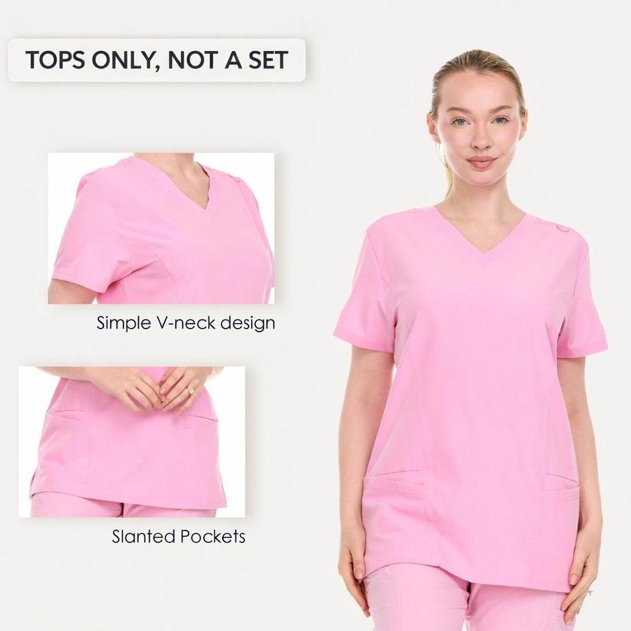 HEAL+WEAR Womens V-Neck Scrub Top（Top Only） with Utility Pockets – Soft Stretch Nursing Shirt for Healthcare Workers - 4-Way Stretch
