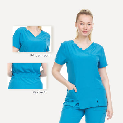 HEAL+WEAR Women's V-Neck Multi-Pocket Scrub Top – Soft Stretch Fabric | Surgical Uniforms | 4-Way Stretch | Spa Doctor Nursing Clinical Suit | Beauty Salon & Clinical Workwear