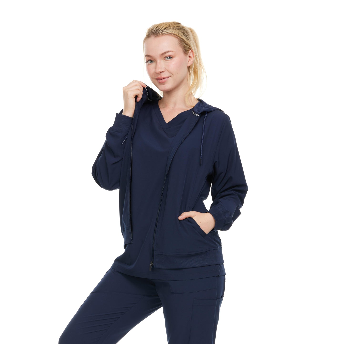 HEAL+WEAR Women's Zip-Up Hoodie Scrub Jacket – Lightweight Hooded Medical Workwear for Nurse,4-Way Stretch,Clinical, Jacket with Hood