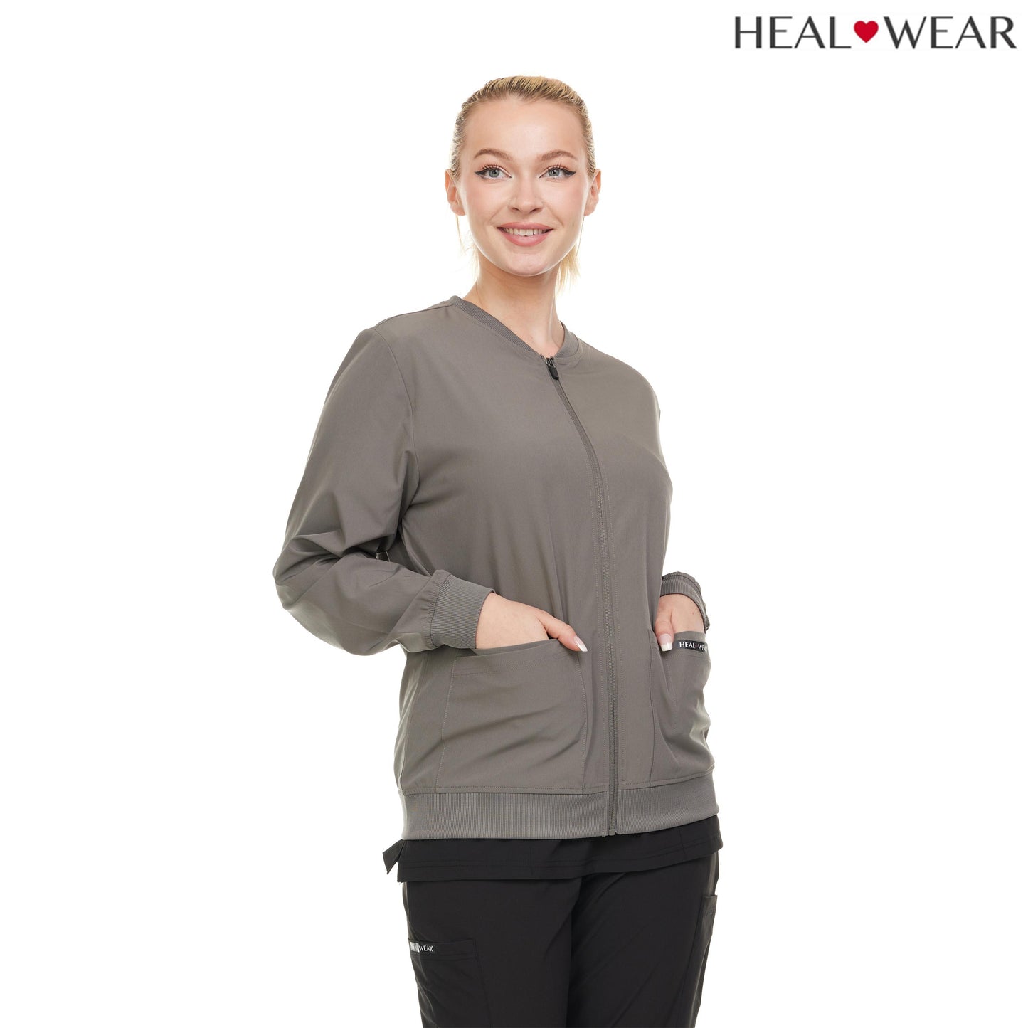 HEAL+WEAR Woman Scrub Zip Jacket |4-Way Stretch| Spa Doctor Nursing Clinical Suit | Surgical Uniforms Top | Lightweight Long Sleeve Medical Bomber | 4-Way Stretch | Clinical Scrubs Coat for Beauty Salon