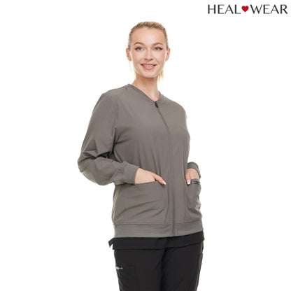 HEAL+WEAR Woman Scrub Zip Jacket |4-Way Stretch| Spa Doctor Nursing Clinical Suit | Surgical Uniforms Top | Lightweight Long Sleeve Medical Bomber | 4-Way Stretch | Clinical Scrubs Coat for Beauty Salon