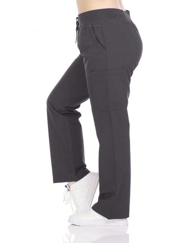 HEAL+WEAR Women's Straight-Leg Scrub Pants with Drawstring Waistband 4-Way Stretch Multi-Pocket Medical Workwear