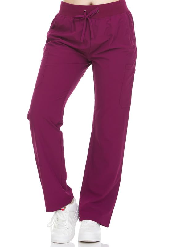 HEAL+WEAR Women's Straight-Leg Scrub Pants with Drawstring Waistband 4-Way Stretch Multi-Pocket Medical Workwear