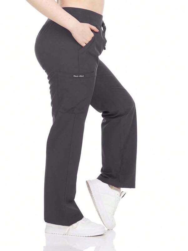 HEAL+WEAR Women's Straight-Leg Scrub Pants with Drawstring Waistband 4-Way Stretch Multi-Pocket Medical Workwear