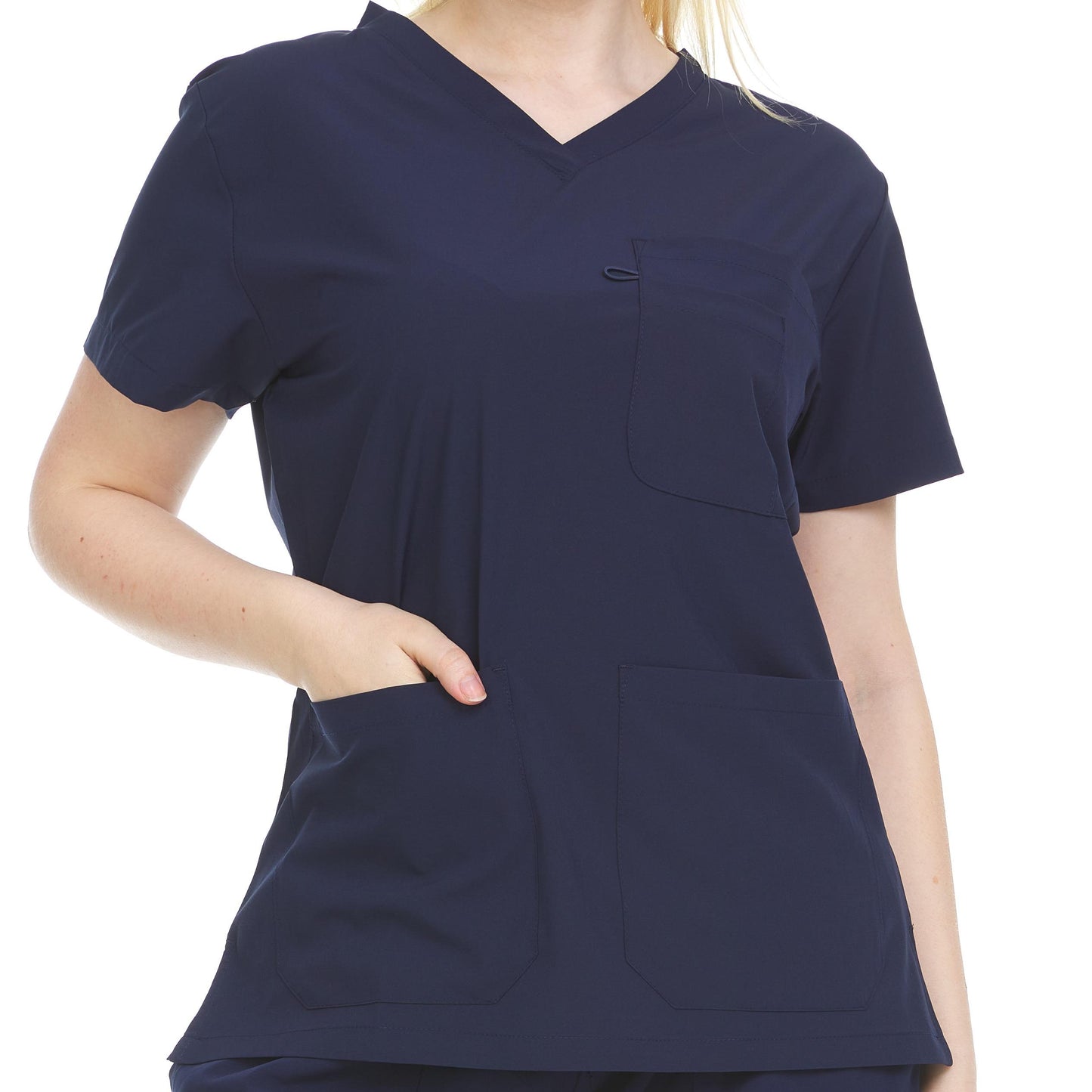 HEAL+WEAR Women’s V-Neck Multi-Pocket Scrub Top | 4-Way Stretch | Stretch Comfort Fabric | Surgical Uniforms | Nurse Beauty Salon Workwear | Clinical Scrubs | Spa Doctor Nursing Clinical Suit