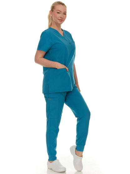 HEAL+WEAR Soft Stretch Scrub Set – 4-Way Stretch - V-Neck Top & Cargo Jogger Pants for Women, Available in Multiple Colors, Lightweight & Wrinkle-Resistant