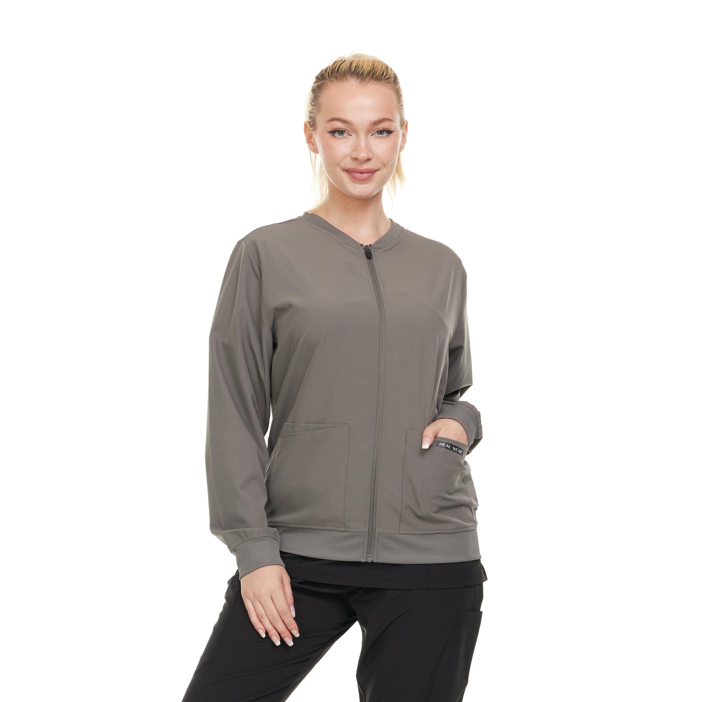 HEAL+WEAR Woman Scrub Zip Jacket |4-Way Stretch| Spa Doctor Nursing Clinical Suit | Surgical Uniforms Top | Lightweight Long Sleeve Medical Bomber | 4-Way Stretch | Clinical Scrubs Coat for Beauty Salon
