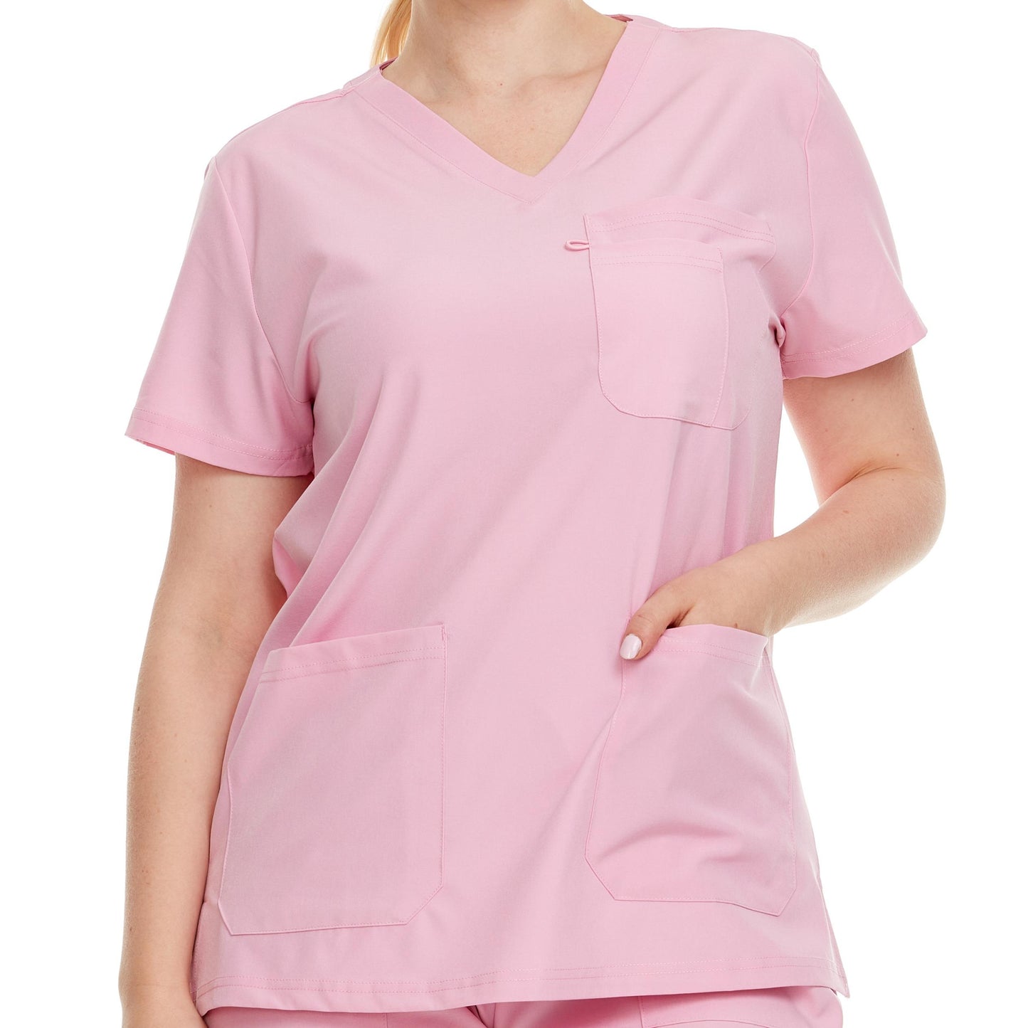 HEAL+WEAR Women’s V-Neck Multi-Pocket Scrub Top | 4-Way Stretch | Stretch Comfort Fabric | Surgical Uniforms | Nurse Beauty Salon Workwear | Clinical Scrubs | Spa Doctor Nursing Clinical Suit