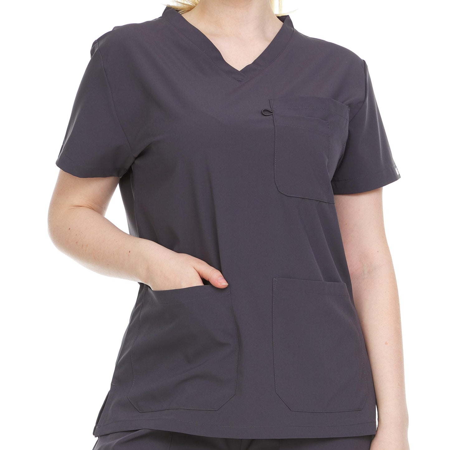 HEAL+WEAR Women’s V-Neck Multi-Pocket Scrub Top | 4-Way Stretch | Stretch Comfort Fabric | Surgical Uniforms | Nurse Beauty Salon Workwear | Clinical Scrubs | Spa Doctor Nursing Clinical Suit
