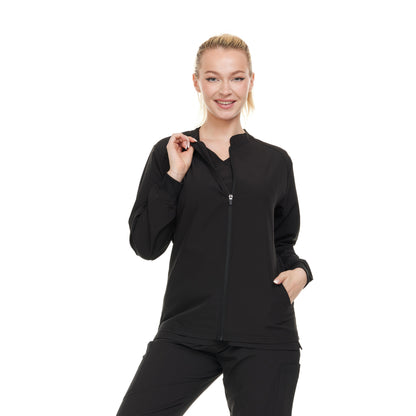HEAL+WEAR Women's Warm Scrub Jacket with Zip Front and Multiple Pockets|4-Way Stretch Spandex|Comfort Fabric