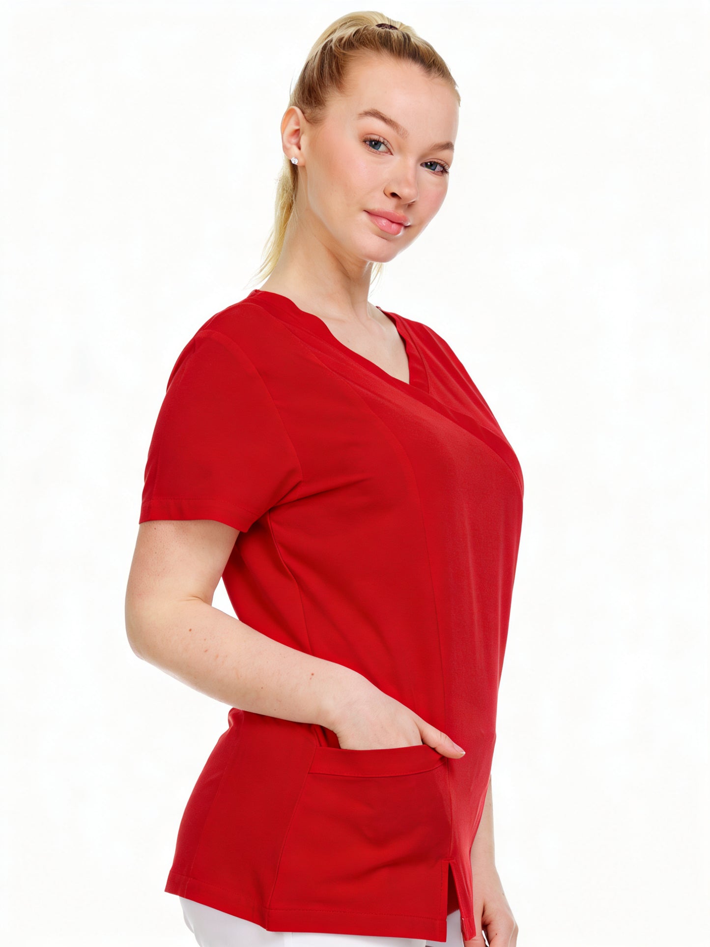 HEAL+WEAR Women's V-Neck Multi-Pocket Scrub Top – Soft Stretch Fabric | Surgical Uniforms | 4-Way Stretch | Spa Doctor Nursing Clinical Suit | Beauty Salon & Clinical Workwear