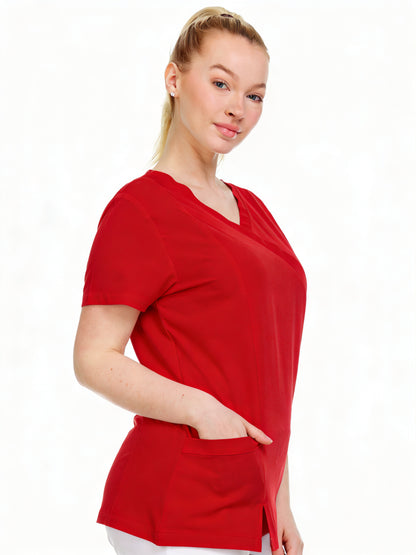 HEAL+WEAR Women's V-Neck Multi-Pocket Scrub Top – Soft Stretch Fabric | Surgical Uniforms | 4-Way Stretch | Spa Doctor Nursing Clinical Suit | Beauty Salon & Clinical Workwear
