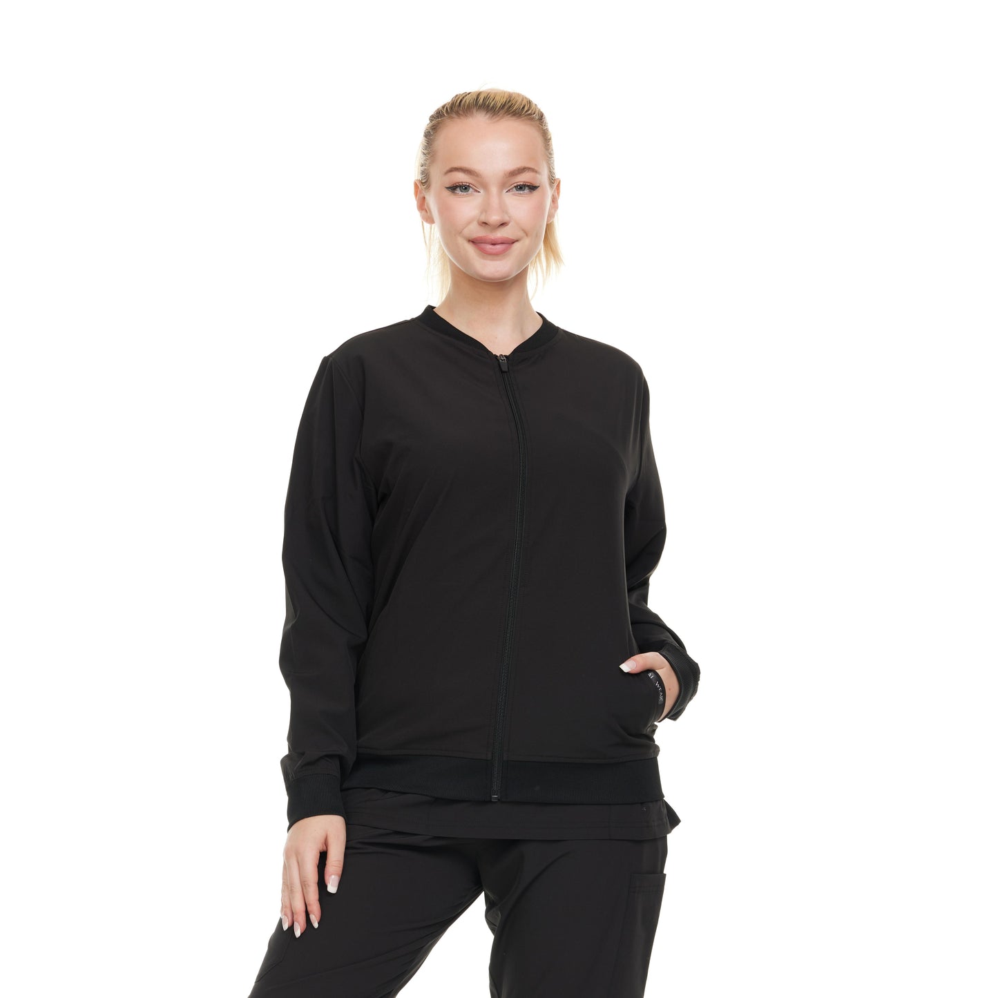 HEAL+WEAR Women's Scrub Jacket - Lightweight Zip-Free Bomber Style, 4-Way Stretch, Soft Knit Cuffs, Anti-Wrinkle, Multiple Pockets, Workwear for Nurses & Healthcare Professionals