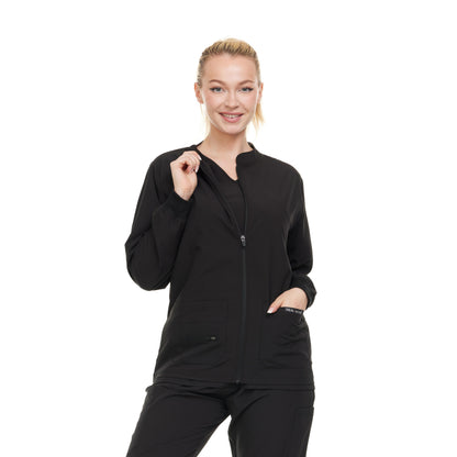 HEAL+WEAR Women's Zip Up Scrub Jacket – Lightweight Nursing Uniform Coat with Pockets, 4-Way Stretch,Stretch Clinical Scrubs Outerwear for Medical Professionals, Spa & Beauty Salon Workwear
