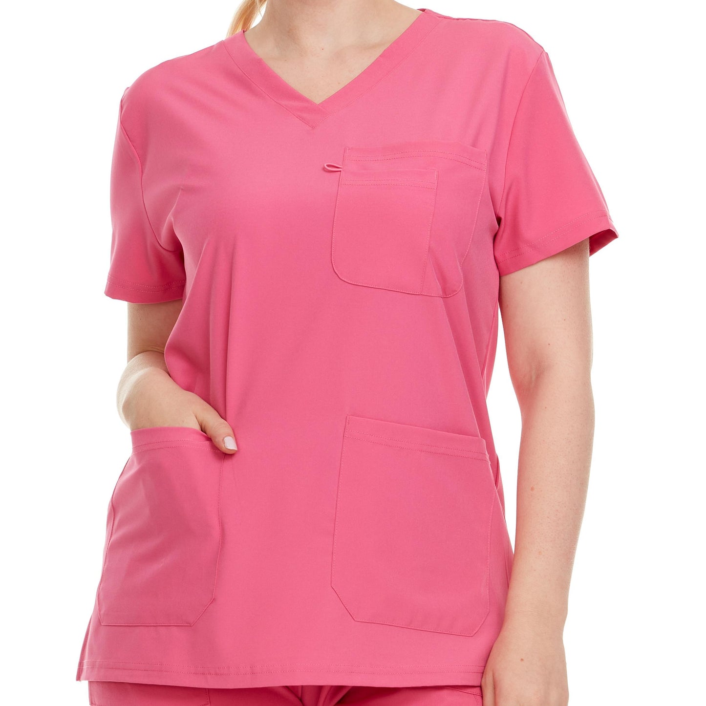 HEAL+WEAR Women’s V-Neck Multi-Pocket Scrub Top | 4-Way Stretch | Stretch Comfort Fabric | Surgical Uniforms | Nurse Beauty Salon Workwear | Clinical Scrubs | Spa Doctor Nursing Clinical Suit