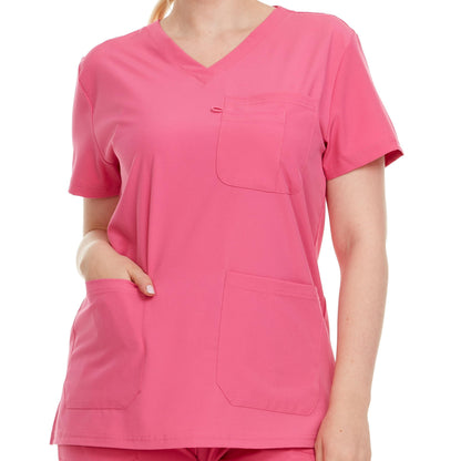 HEAL+WEAR Women’s V-Neck Multi-Pocket Scrub Top | 4-Way Stretch | Stretch Comfort Fabric | Surgical Uniforms | Nurse Beauty Salon Workwear | Clinical Scrubs | Spa Doctor Nursing Clinical Suit