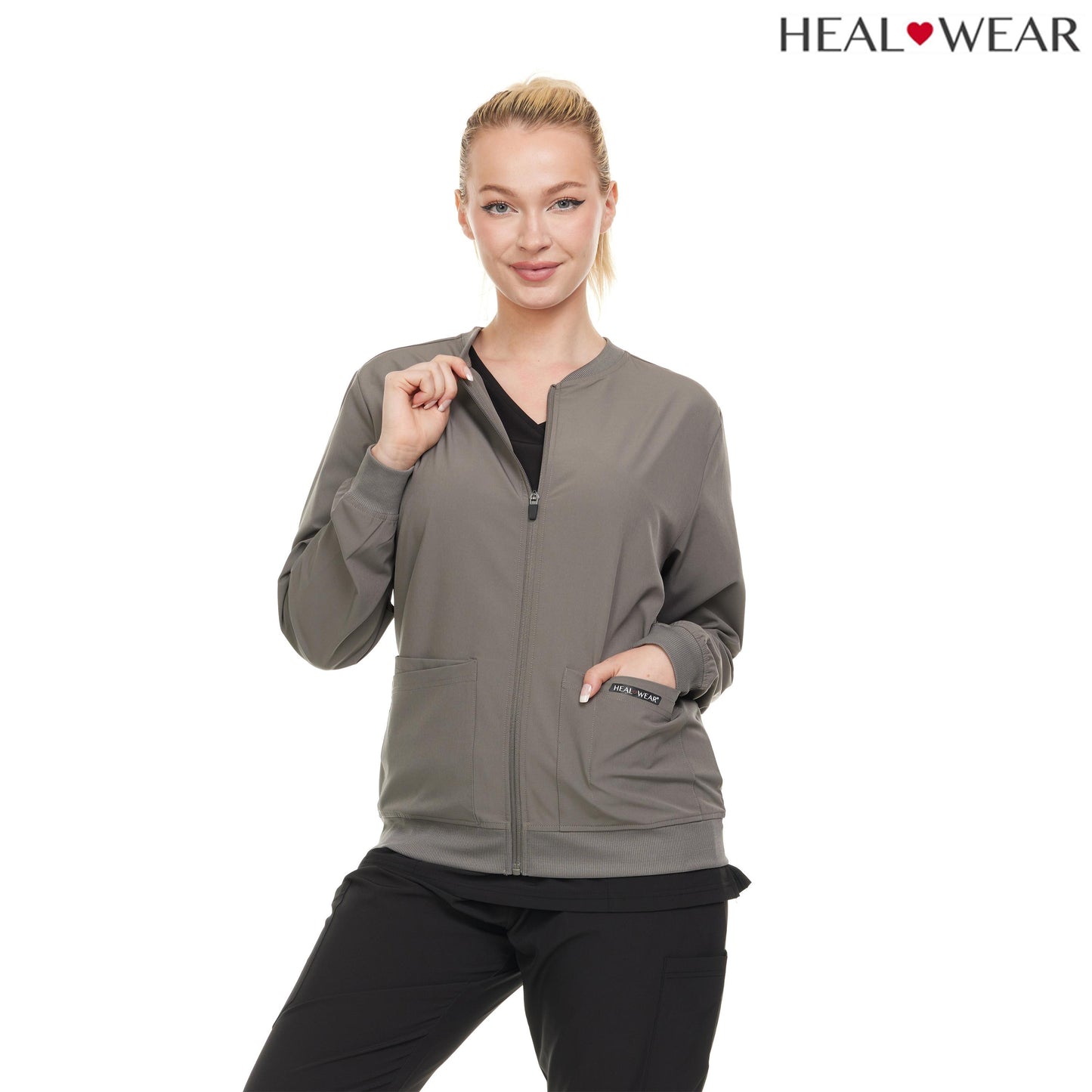 HEAL+WEAR Woman Scrub Zip Jacket |4-Way Stretch| Spa Doctor Nursing Clinical Suit | Surgical Uniforms Top | Lightweight Long Sleeve Medical Bomber | 4-Way Stretch | Clinical Scrubs Coat for Beauty Salon