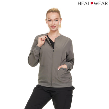HEAL+WEAR Woman Scrub Zip Jacket |4-Way Stretch| Spa Doctor Nursing Clinical Suit | Surgical Uniforms Top | Lightweight Long Sleeve Medical Bomber | 4-Way Stretch | Clinical Scrubs Coat for Beauty Salon