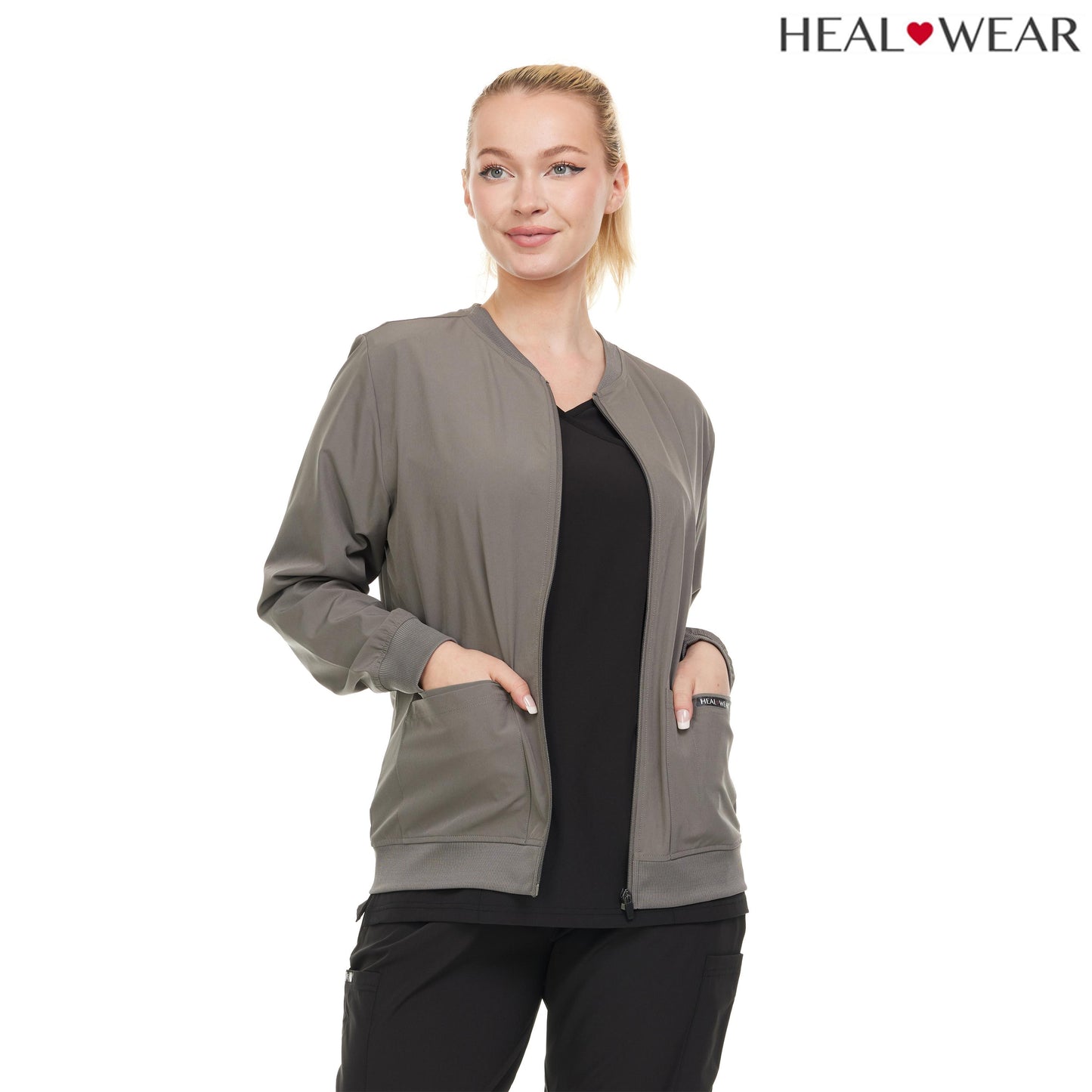 HEAL+WEAR Woman Scrub Zip Jacket |4-Way Stretch| Spa Doctor Nursing Clinical Suit | Surgical Uniforms Top | Lightweight Long Sleeve Medical Bomber | 4-Way Stretch | Clinical Scrubs Coat for Beauty Salon