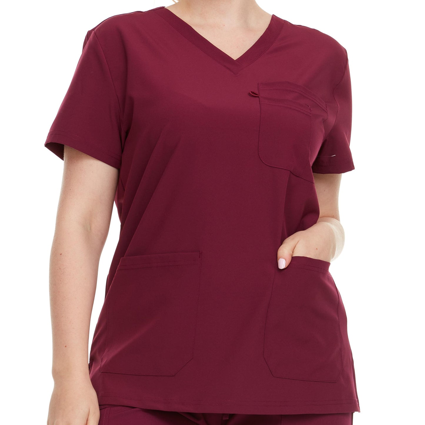 HEAL+WEAR Women’s V-Neck Multi-Pocket Scrub Top | 4-Way Stretch | Stretch Comfort Fabric | Surgical Uniforms | Nurse Beauty Salon Workwear | Clinical Scrubs | Spa Doctor Nursing Clinical Suit