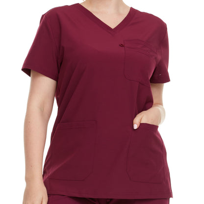 HEAL+WEAR Women’s V-Neck Multi-Pocket Scrub Top | 4-Way Stretch | Stretch Comfort Fabric | Surgical Uniforms | Nurse Beauty Salon Workwear | Clinical Scrubs | Spa Doctor Nursing Clinical Suit