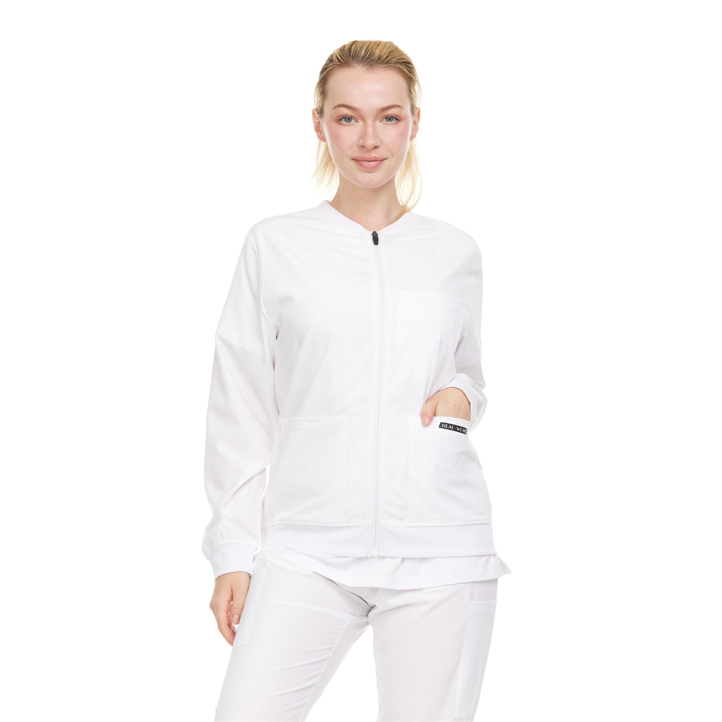 HEAL+WEAR Woman Scrub Zip Jacket |4-Way Stretch| Spa Doctor Nursing Clinical Suit | Surgical Uniforms Top | Lightweight Long Sleeve Medical Bomber | 4-Way Stretch | Clinical Scrubs Coat for Beauty Salon