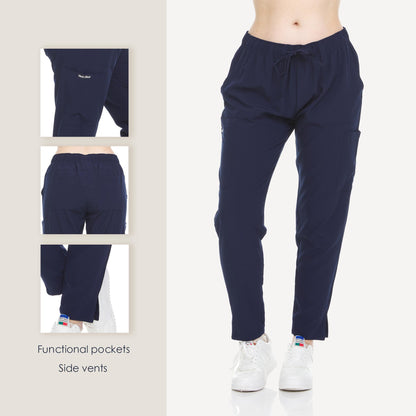 HEAL+WEAR Women’s Tapered Scrub Pants – 4-Way Stretch - Stretch Slim Fit Medical Uniform Bottoms with Pockets, Soft Lightweight Workwear for Nurses & Healthcare