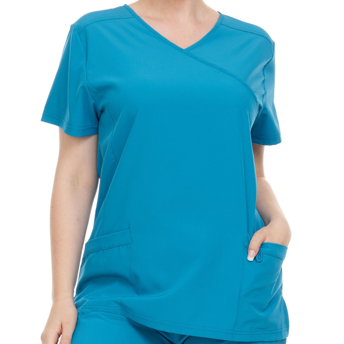 HEAL+WEAR Women’s V-Neck Multi-Pocket Scrub Top | Stretch Comfort Fabric | 4-Way Stretch | Surgical Uniforms | Nurse Beauty Salon Workwear | Clinical Scrubs | Spa Doctor Nursing Clinical Suit