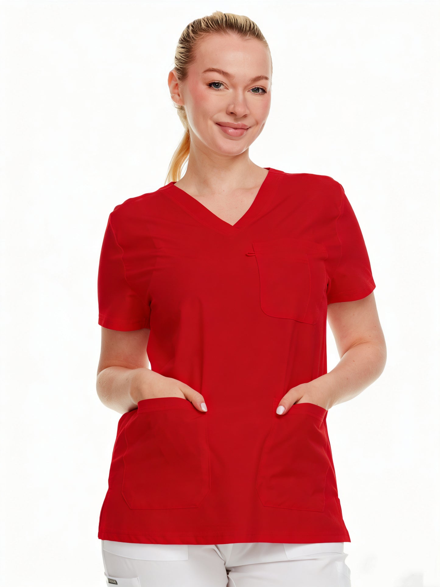 HEAL+WEAR Women’s V-Neck Multi-Pocket Scrub Top | 4-Way Stretch | Stretch Comfort Fabric | Surgical Uniforms | Nurse Beauty Salon Workwear | Clinical Scrubs | Spa Doctor Nursing Clinical Suit