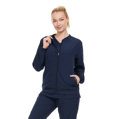 HEAL+WEAR Women's Scrub Jacket - Lightweight Zip-Free Bomber Style, 4-Way Stretch, Soft Knit Cuffs, Anti-Wrinkle, Multiple Pockets, Workwear for Nurses & Healthcare Professionals
