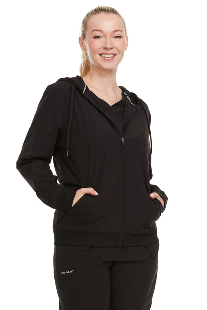 HEAL+WEAR Women's Zip-Up Hoodie Scrub Jacket – Lightweight Hooded Medical Workwear for Nurse,4-Way Stretch,Clinical, Jacket with Hood